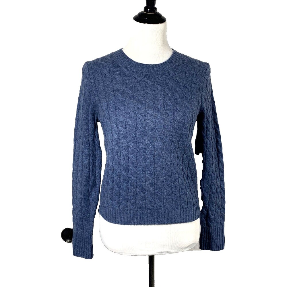 J. Crew 100% Cashmere Cable-Knit Crewneck Sweater Size Small Heather Blue